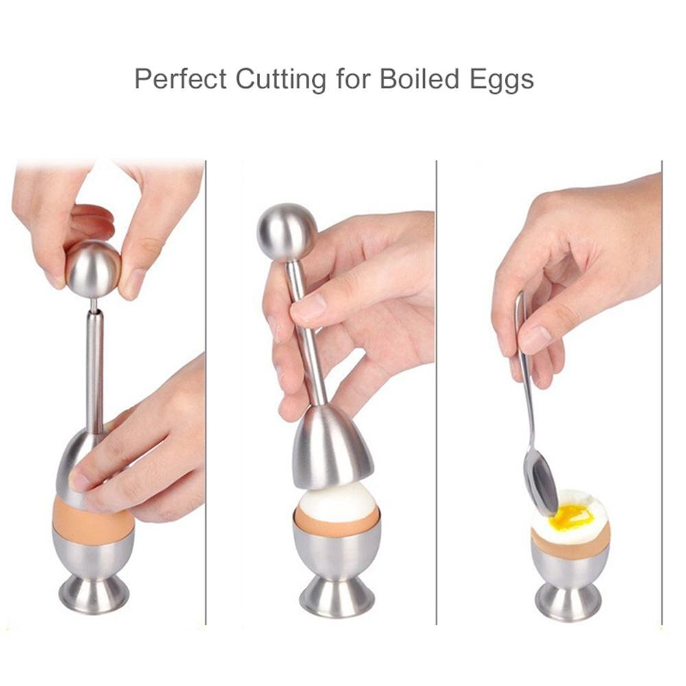 Egg Cracker Cutter Topper Set for Soft Hard Boiled Eggs Include 2 Egg Cups 2 Spoons and 1Stainless Steel Eggshell Topper Cutter