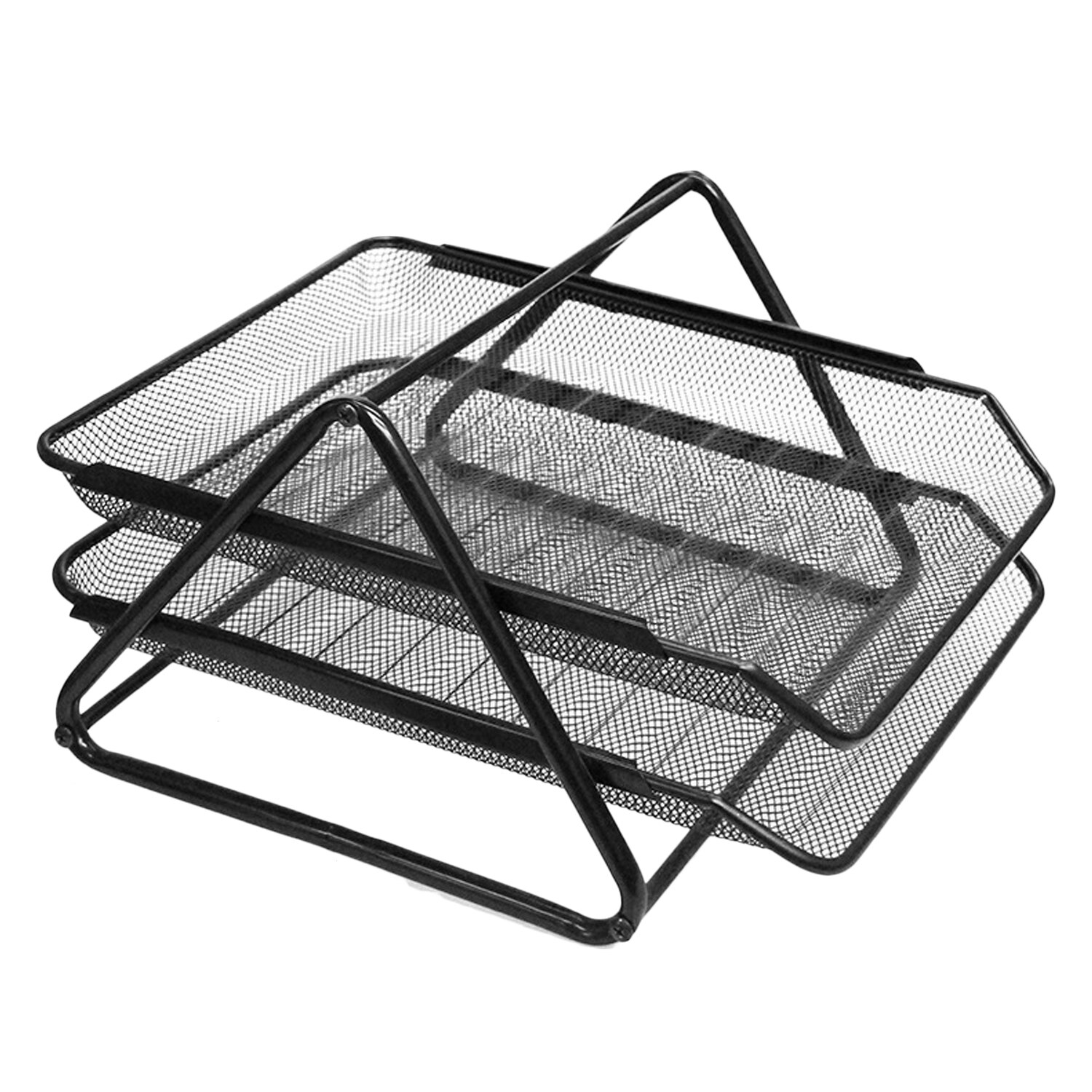 2-Tier Stackable Metal Mesh File Holder Stand Organizer Tray for Magazine Letter Paper Document Home Office Desk Black