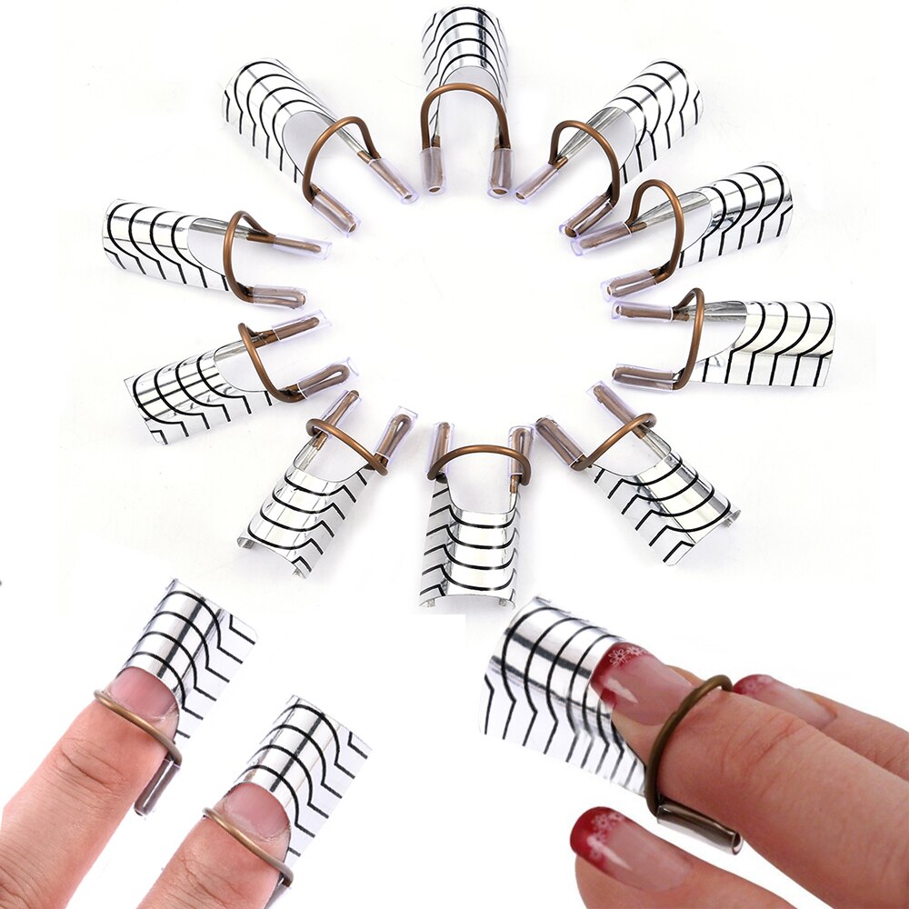 10Pcs Nail Art Extension Sticker Builder Form Guide Reusable Aluminum Nail Extension Pallets Tips Forms Stencil Manicure Tools