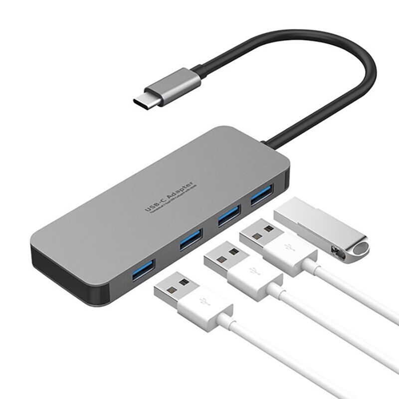 Estación de acoplamiento USB C, adaptador de TYPE-C 5 en 1, de 4 puertos HUB USB, carga PD, adecuado para todos los dispositivos USB C, PC/tableta