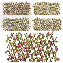 Artificial Rose Flower Garden Privacy Fence Wall Leaf Wood Telescopic Expanding Trellis Vine Climbing Frame Gardening Home Decor