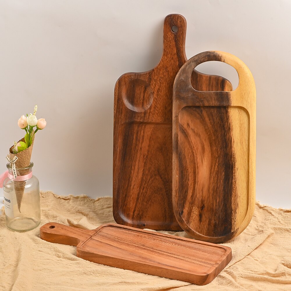 Creatieve Houten Dienblad Massief Hout Diner Plaat Pizza Plaat Vierkante Pizza Lade Acacia Hout Servies
