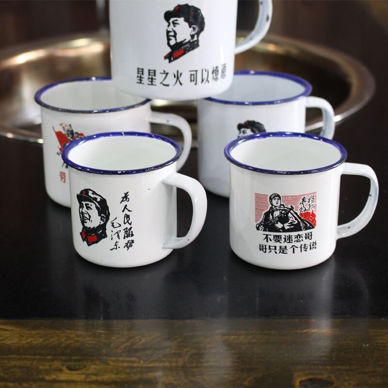 Emalj traditionell tekopp, liten mini nostalgisk klassisk personlighetsemaljkopp, gammaldags retro. ett set  of 10 koppar.