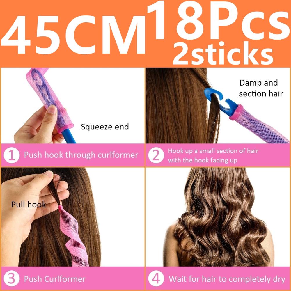 Rodillos de pelo en forma de caracol, rizador de pelo suave en espiral, no ondulado, 75CM, 18 Uds., 4 Uds.: 45CM 18Pcs 3sticks