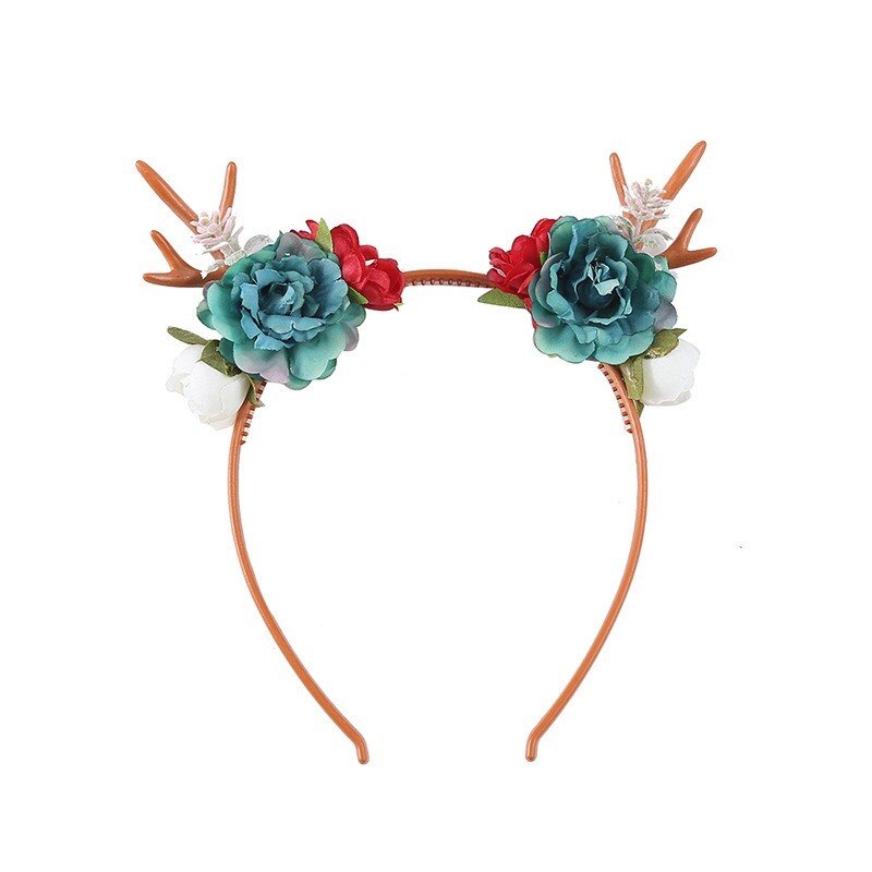 Kerst Hoofdbanden Gewei Elastische Hoofdband Kids Hoofddeksels Rendier Bloem Ornamenten Kerstversiering Partij Cosplay: Blauw
