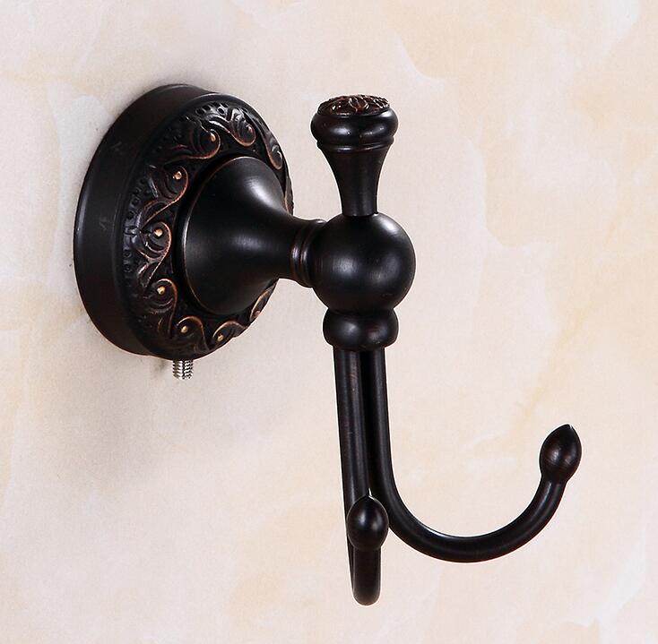 Accroche-peignoir en laiton Antique/noir | Crochets pour serviettes, cintre de bain, porte-manteau, crochet mural de porte, accessoires de salle de bains, décoration de la maison rétro 9108K: Black