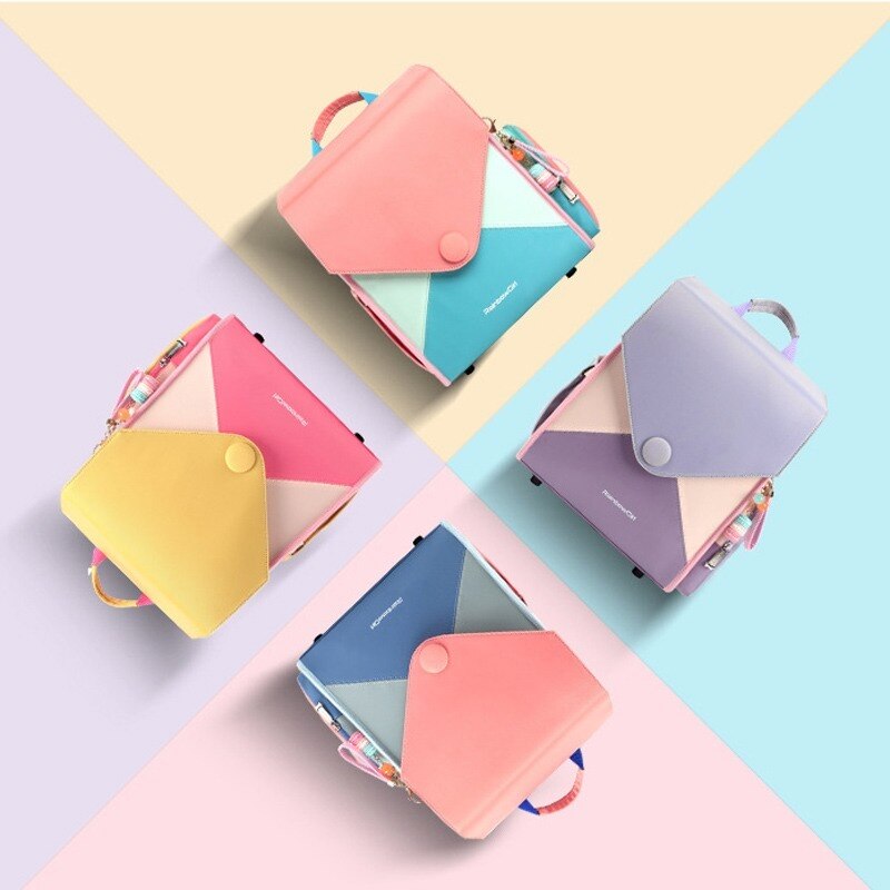 Orthopädische schultaschen für mädchen, bonbonfarbene, wasserdichte freundlicher-schulrucksäcke, leichte pu-schultaschen Ich bin japanischen stil