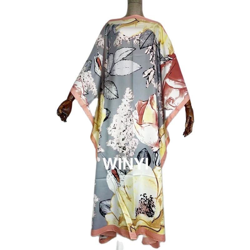 MIddle East robe femme kaftan Women Sexy Boho Summer Casual stwill Floral Evening Party Beach Long Maxi Dress rayon silk dress