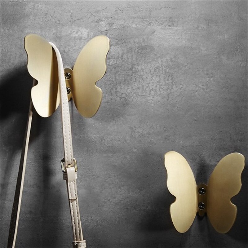 Fjäril mässing dräkt krok dörr väska krokar handdukshängare vägg tyg krokar koppar skåp möbler hårdvara badrumstillbehör