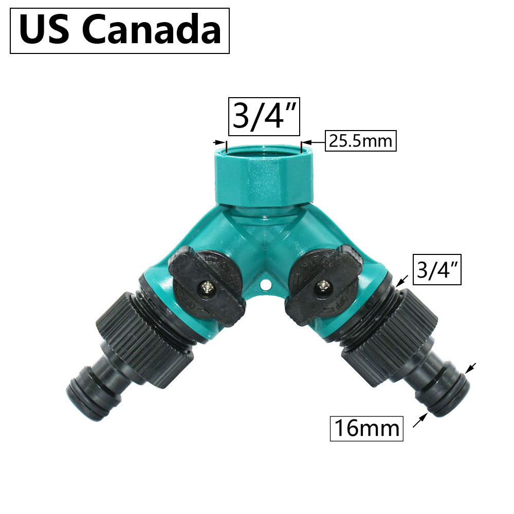Garden Tap Water Splitter 1/2" 3/4" Female Thread 2-Way Garden Hose Y Type Watering Adjustable Switch Water Controller Valve: black