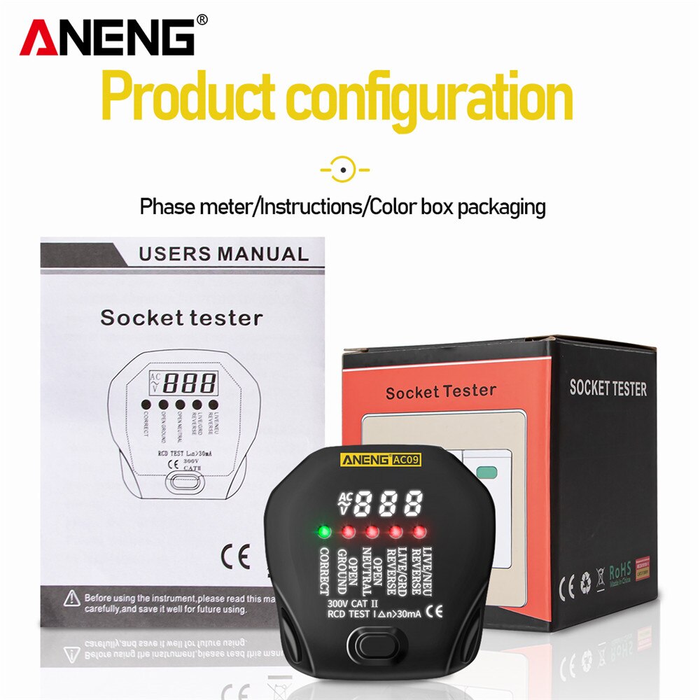 ANENG AC09 cyfrowy miernik robić gniazdka napięcie gniazdo testowe detektor nas/UK/ue/AU wtyczka na żywo ziemi neutralny mierników test RCD