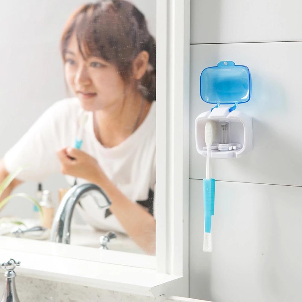 Household UV Light Toothbrush Sterilizer Bathroom Wall Mount Disinfection Box Holder for Toothbrushes 2 Slots Tooth Brush Holder