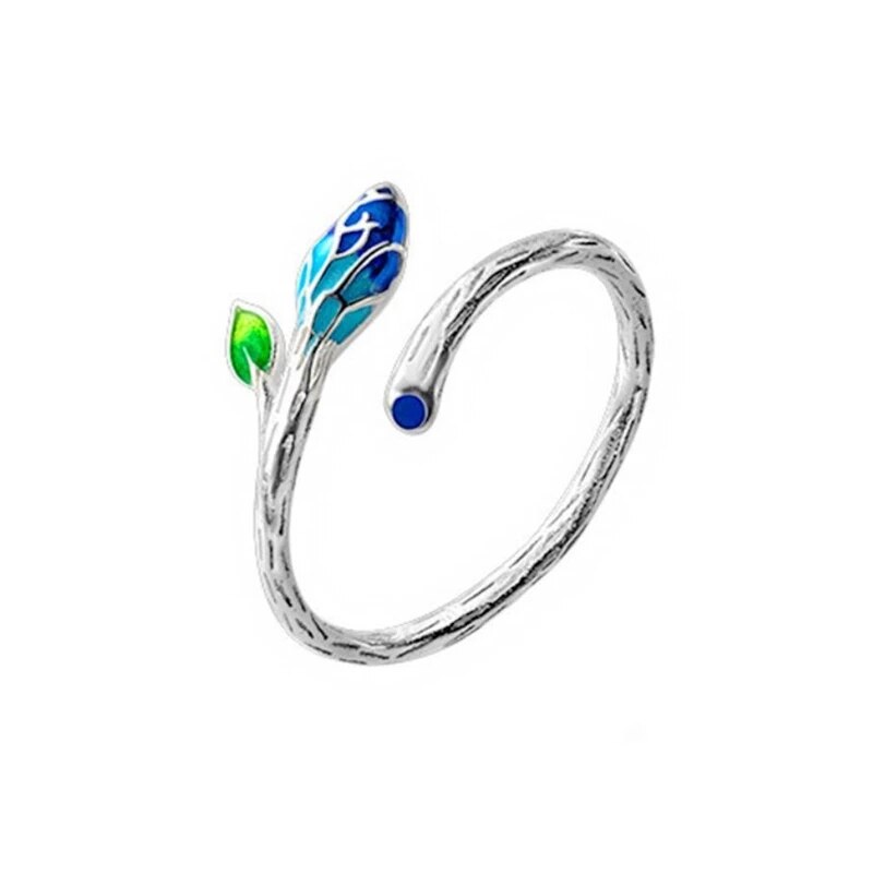 Cloisonne fiori gocciolamento smalto rami petali nuovi anelli di apertura ridimensionabili femminili 2022