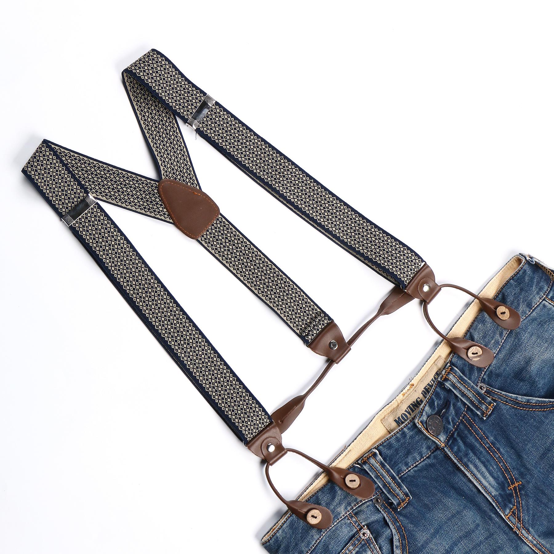 Mænd kvinder justerbare knapper stil bælte elastiske seler unisex stribet plaid blomsterbøjler 3.5cm bredde  bd763-bd776