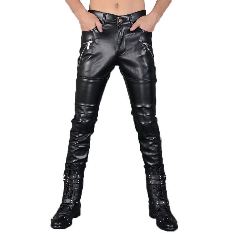 Punk Stil Dünne PU Leder Hosen Party Bühne Leistung Nacht Club Steampunk Faux Spitze Up Pleather Hosen: 32 / C149