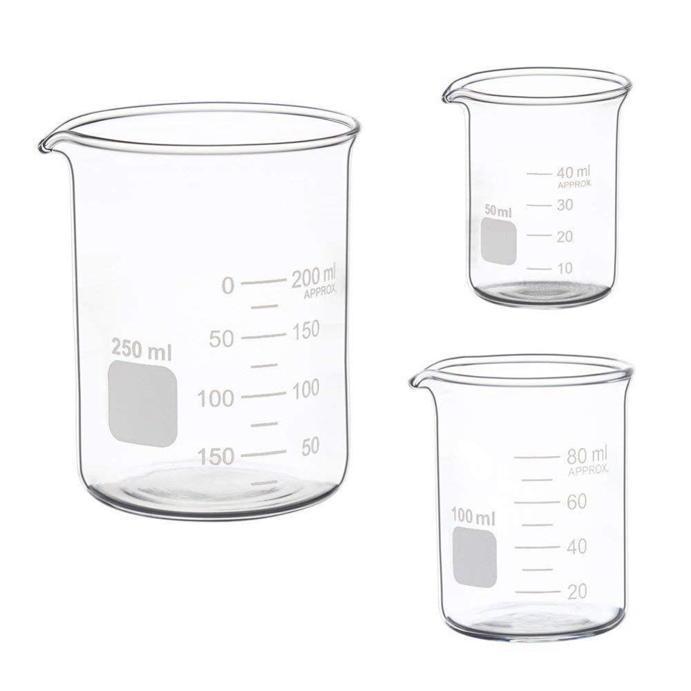 Glass Measuring Low Form Beaker Set 50ml 100ml 250ml Glass Beaker Pyrex Beaker Lab Measuring Cup
