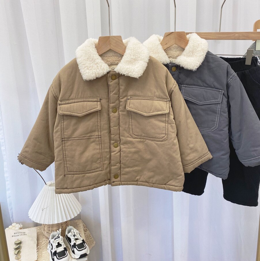 Jongens Verdikking Warme Lamswol Jas Kids Winter Effen Kleur Jassen Jassen Kinderen Kleding Bovenstukken Kid Kleding 3 4 5 6 7 Jaar