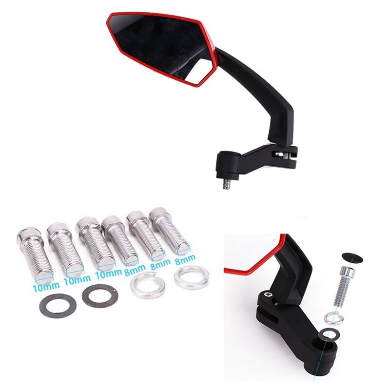Paar achteruitkijkspiegels voor motorfiets scooter spiegel schroeven 8mm 10mm m8 m10 kleur zwart rood