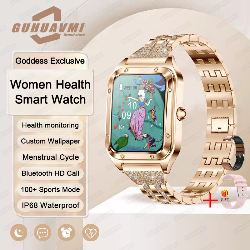 Reloj inteligente ultrafino de lujo para mujer, pantalla completamente táctil, frecuencia cardíaca, resistente al agua, rastreador de actividad/deporte, 2024: Transparente