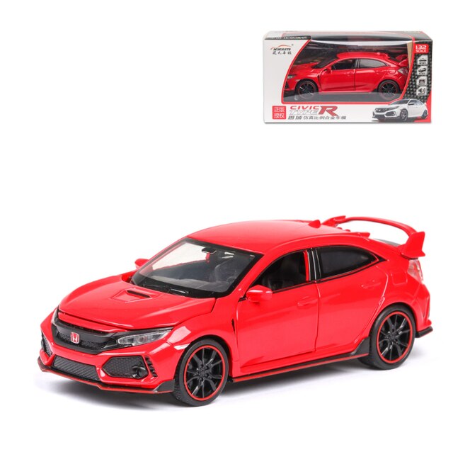 Toy 1:32 HONDA CIVIC TYPE-R Diecasts &amp; Vehicles Metal Car Model Sound Light Toys For Children Christmas Collection: Red With Box