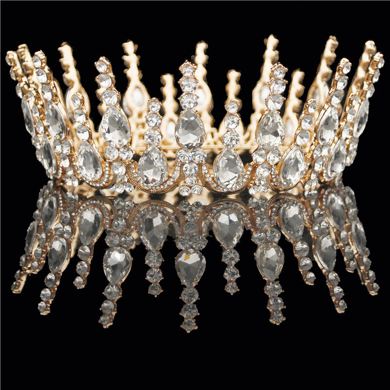 Wedding Tiara Crown - Round Rhinestone Bridal Headpiece - Gold & Silver Plated Zinc Alloy