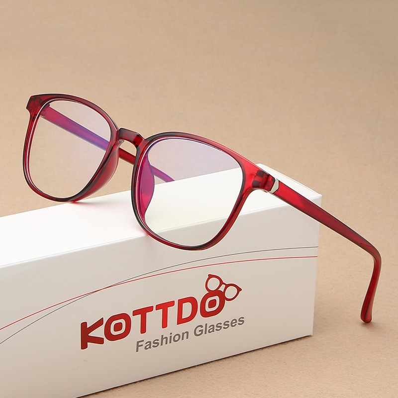 KOTTDO Retro Mens Glasses Frame Computer Eyeglasses Frame Women Anti-blue Light Transparent Clear Pink Plastic Frame