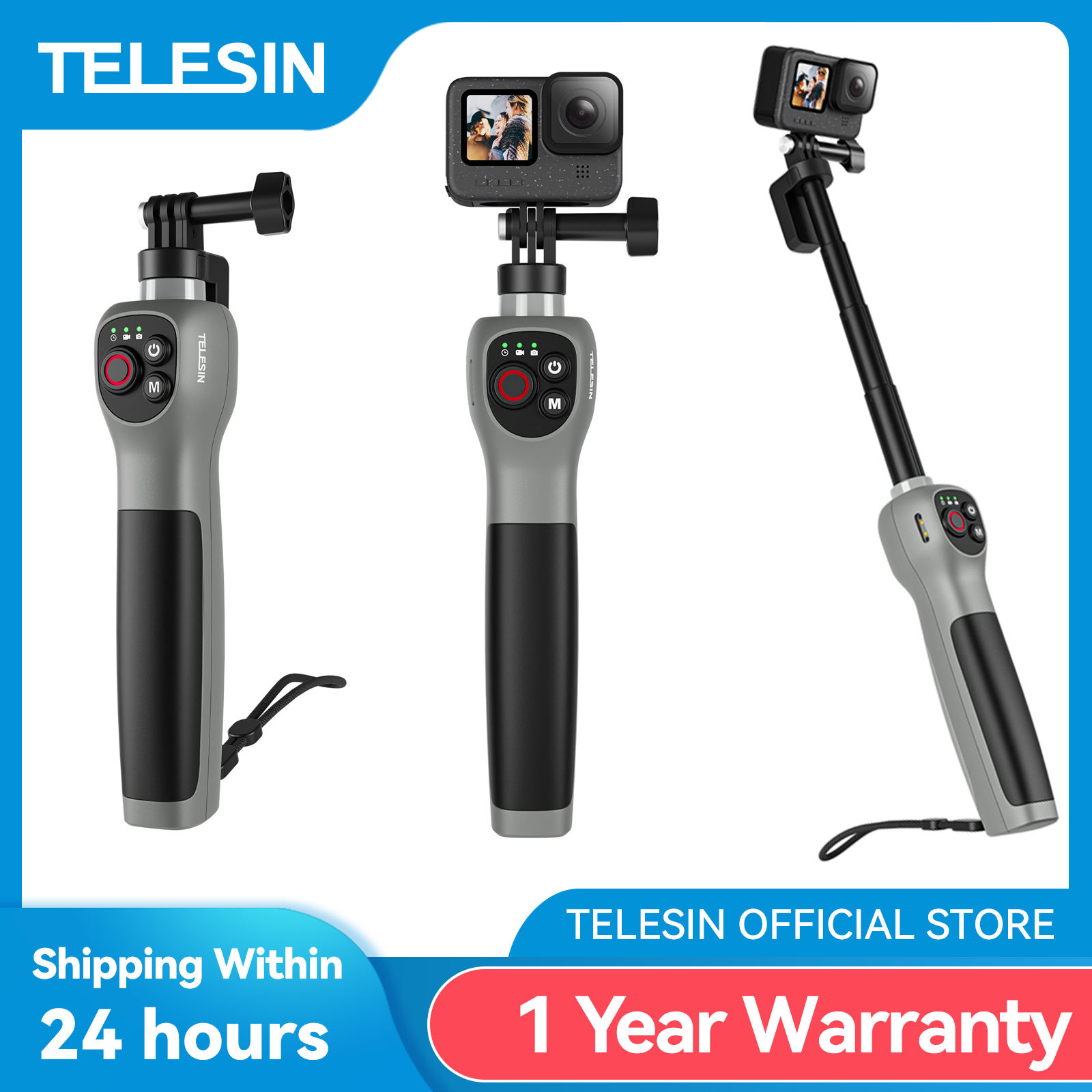 TELESIN Podwodny kij do selfie Wodoodporny, wysuwany kij do selfie Bezprzewodowy pilot do Gopro Hero 8 9 10 11 12 13
