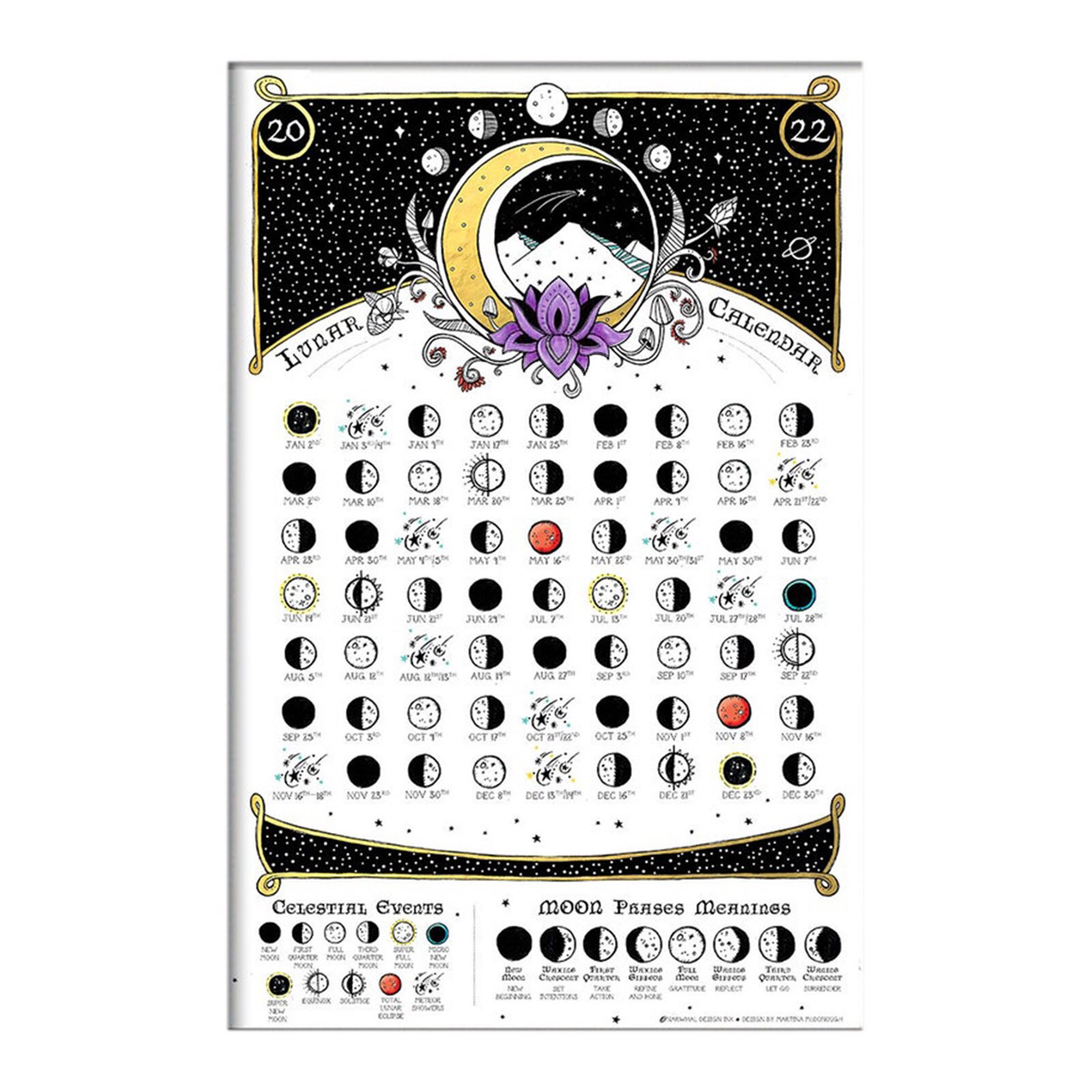 Calendar 2022 Moon Phases Space Print Lunar Calendar For Living Room Art Home Decor Wall Calendars Year: B