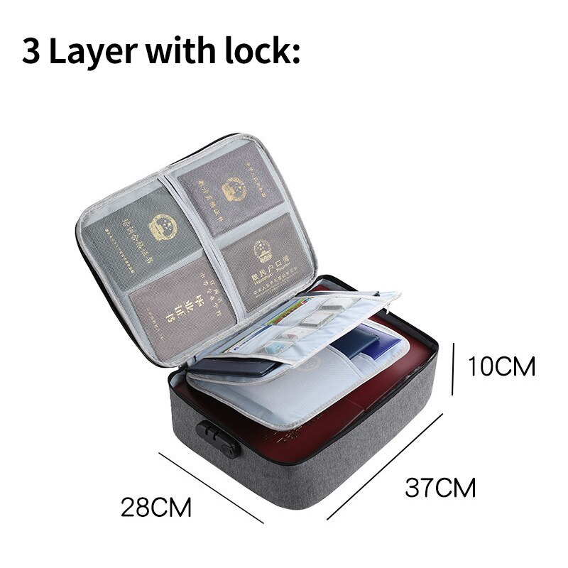 Large Capacity Travel Storage Box Multifunctional Waterproof Document Bag Convenient Durable Multi-layer With Lock Box XA531F: Gray 3 layer lock