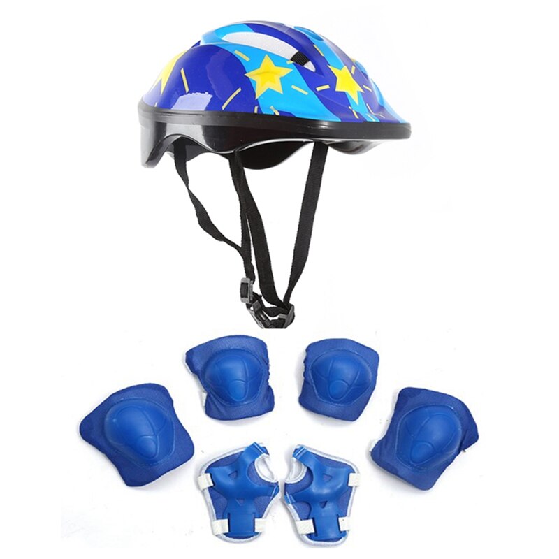 7Pcs Children Skateboard Helmet Protective Set Knee Pads Elbow Pads Wrist Guards Adjustable Bike Helmets For Scooter Cycling: BL2