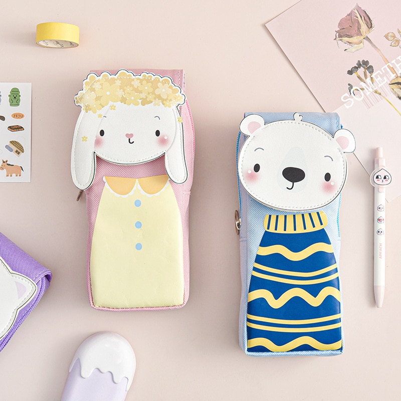 Astuccio per animali Kawaii astuccio per cancelleria in tela astucci per matite per bambini astuccio per penne studente simpatico sacchetto di immagazzinaggio borse per penne grandi