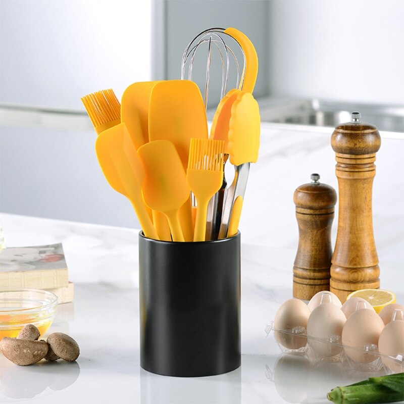 8 Pcs Large Kitchen Utensils Set With Holder Non Stick And Heat Resistant Silicone Cooking Utensil BPA Free Non Toxic