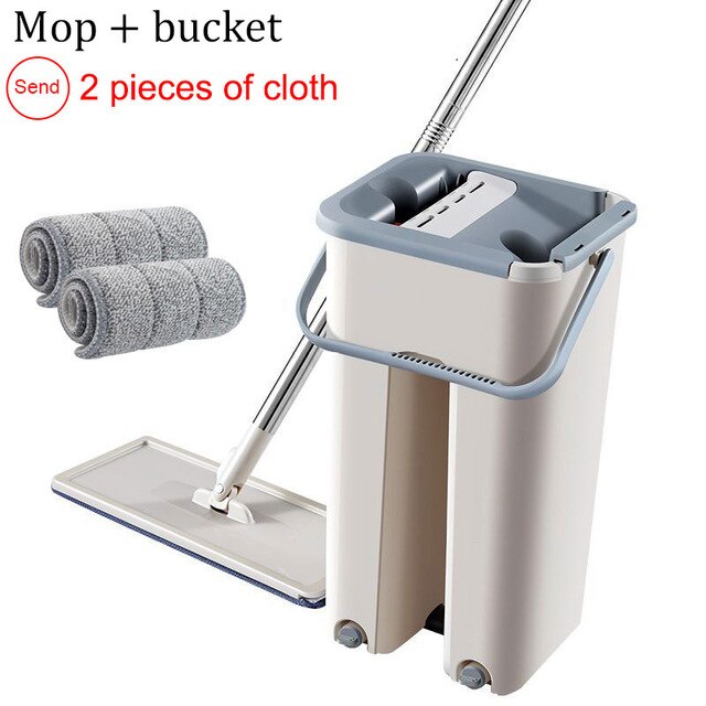 Flat squeeze mop with squeeze bucket hands-free floor cleaning mop microfiber mop household cleaning supplies: Mop set-A-2