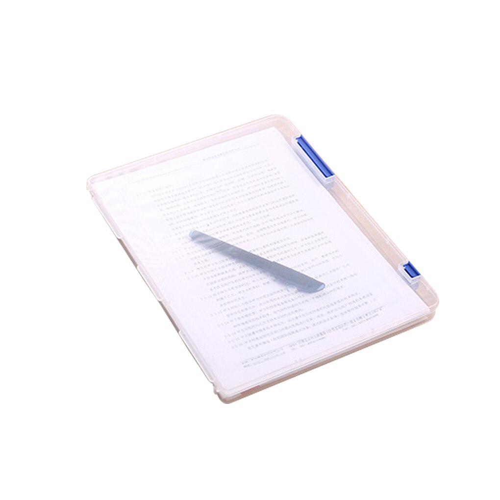 Practical A4 Transparent File Storage Box Clear Plastic Document Cases Desk Paper Organizers: blue