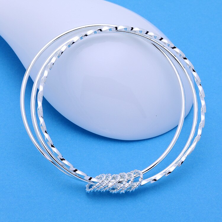 Offerta speciale Hot new 925 Sterling Silver fine tre cerchi bangle for women Fashion Party wedding Jewelry regali di natale