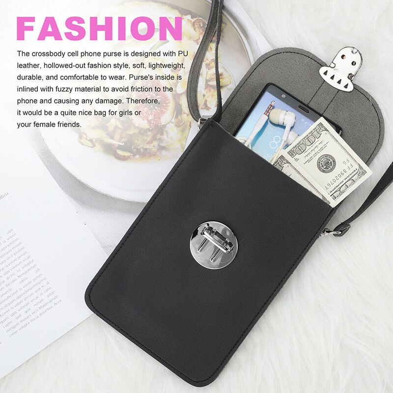 Zomer Vrouwen Outdoor Pu Leather Pocket Portemonnee Crossbody Schoudertas Mode Lock Decoratieve Mobiele Telefoon Touch Screen