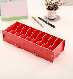 DIY Bamboo Wooden Bussiness Card holder Stationery Memo Note Holder Storage box: red