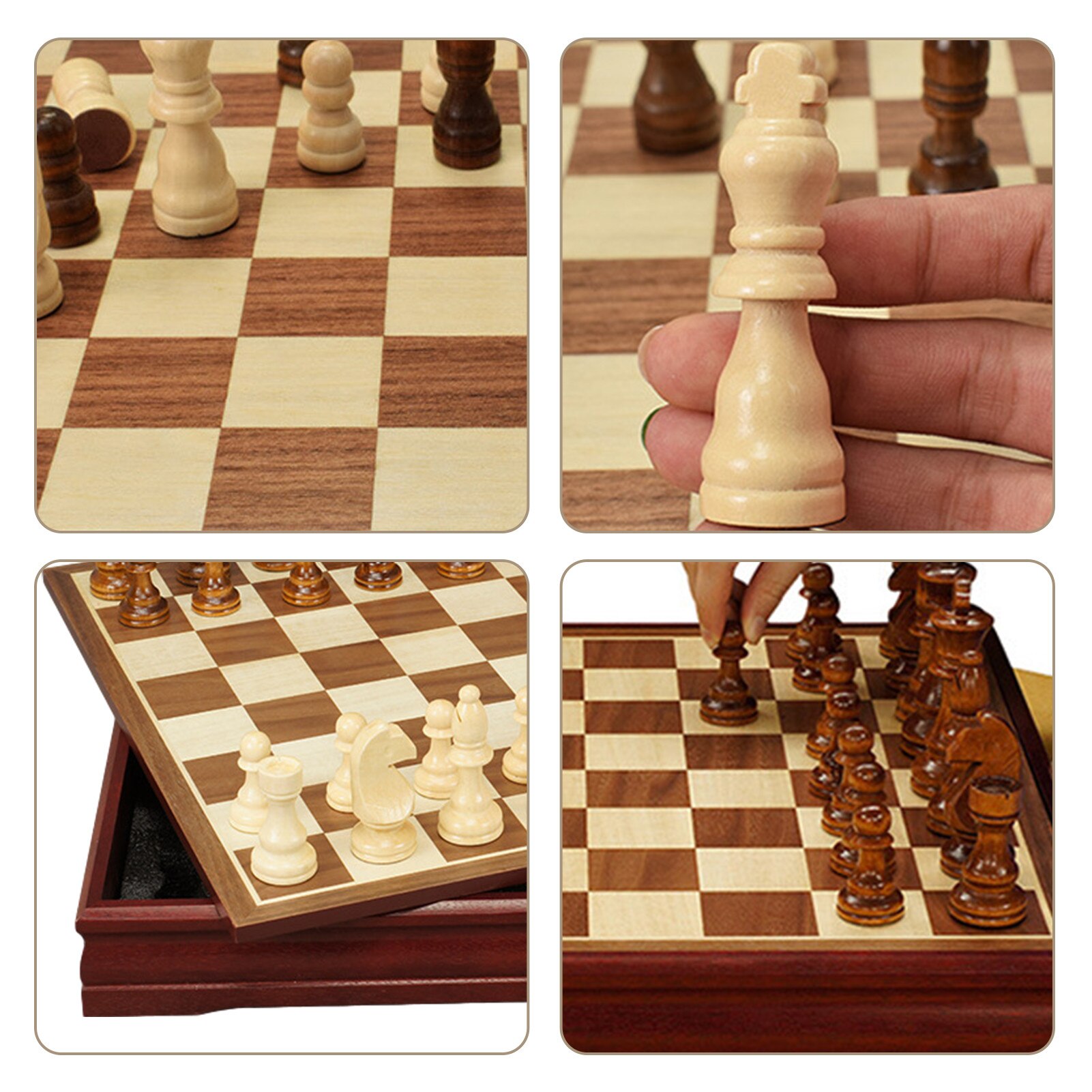 Magnetische Holz Klapp Schach Set Mit Gefilzt Spiel Bord Innen Für Lagerung Erwachsene Kinder Anfänger Große Schach Bord