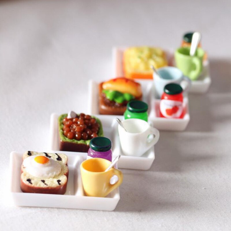 5 Stks/set Poppenhuis Brood Jam Diner Plaat Kop Lepel Voor Keuken Accessoreis Poppenhuis Play Keuken Accessoreis