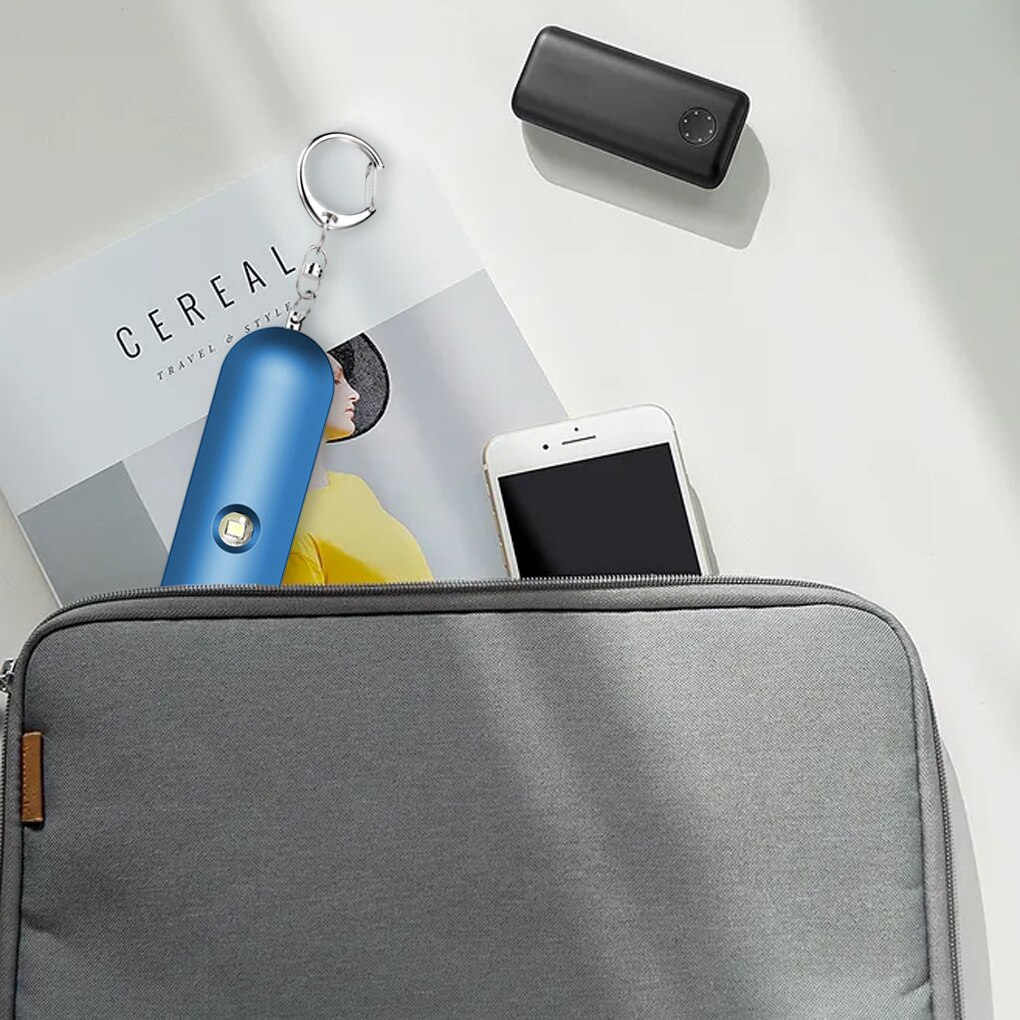 Safety Alarm Pocket LED Flashlight Emergency Alert Button Outdoor Protection Device Night Security Noise Maker Blue