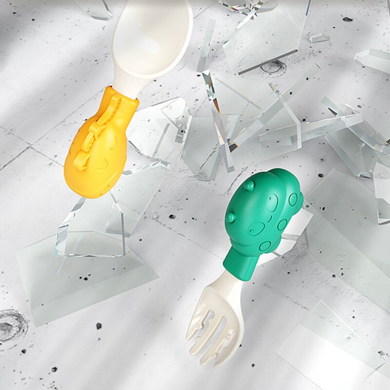 Plastic Soft Baby Spoon Fork Cute Elephant Dolphin Boy Girl Baby Learning Training Feeding Utensils Infant Children Tableware