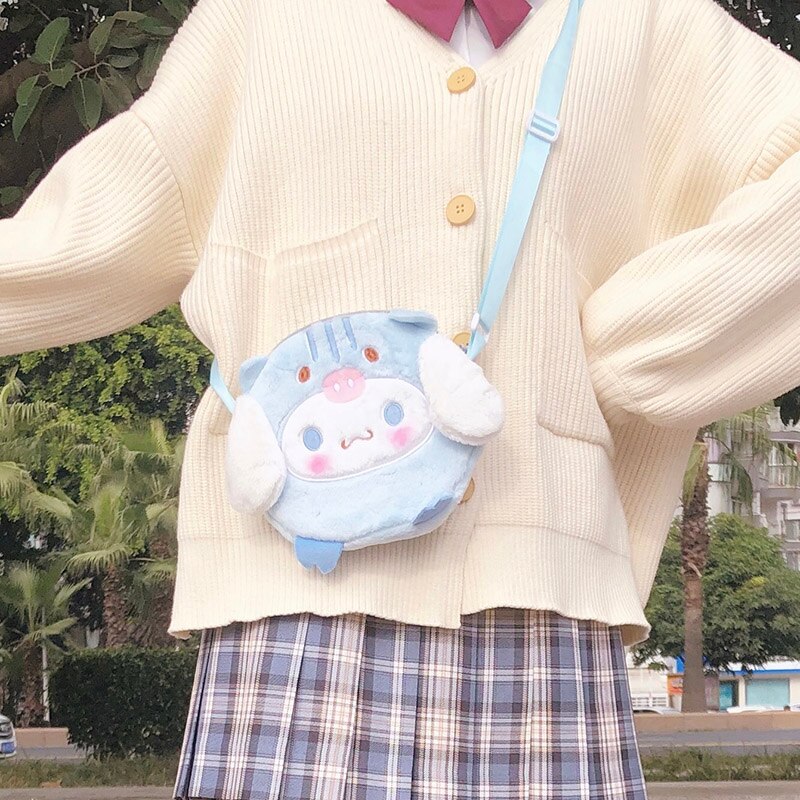Joli sac en peluche japonais cannelle pour bébé, sac en peluche, doux et mignon, sac à bandoulière Kawaii pour chiens, pour filles: WHITE