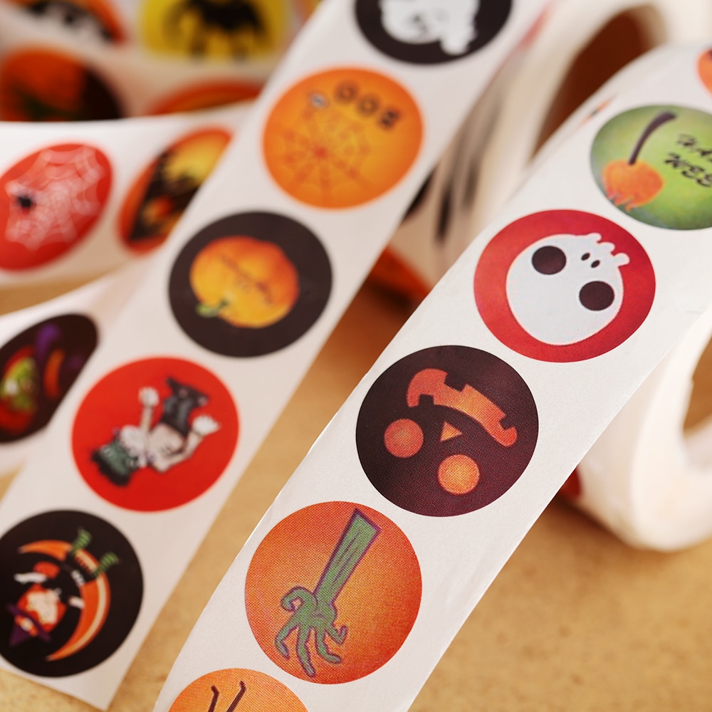 500 stuks halloween ronde stickers zelfklevende etiketten papieren snoepzakken stickers verpakking seal verpakking knutselen