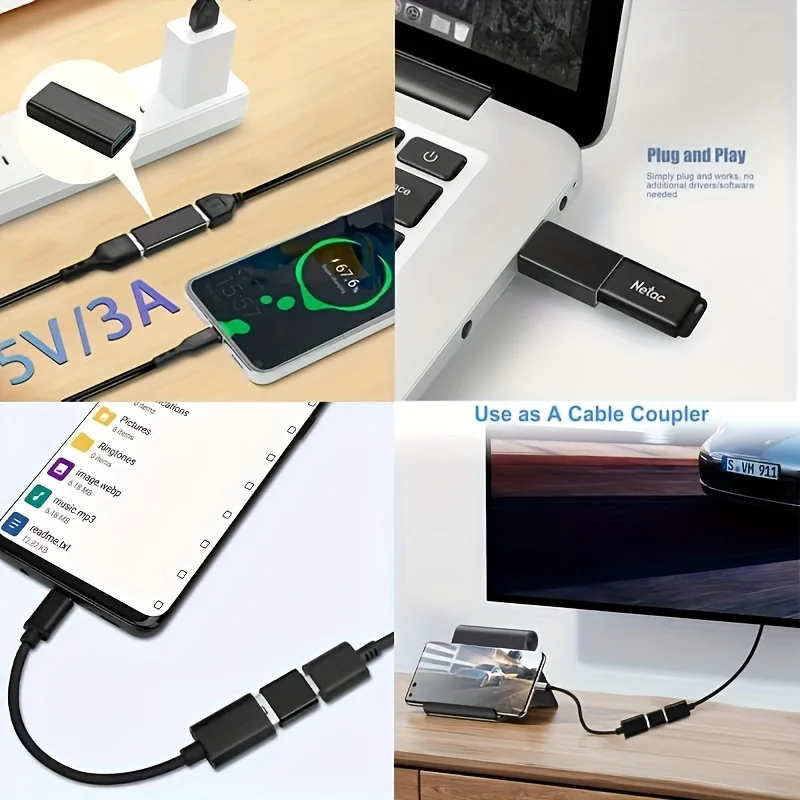 USB C Female to USB Male, USB Male to USB Male, USB Female to USB Female supports PD fast charging, flash drive, hard disk OTG a