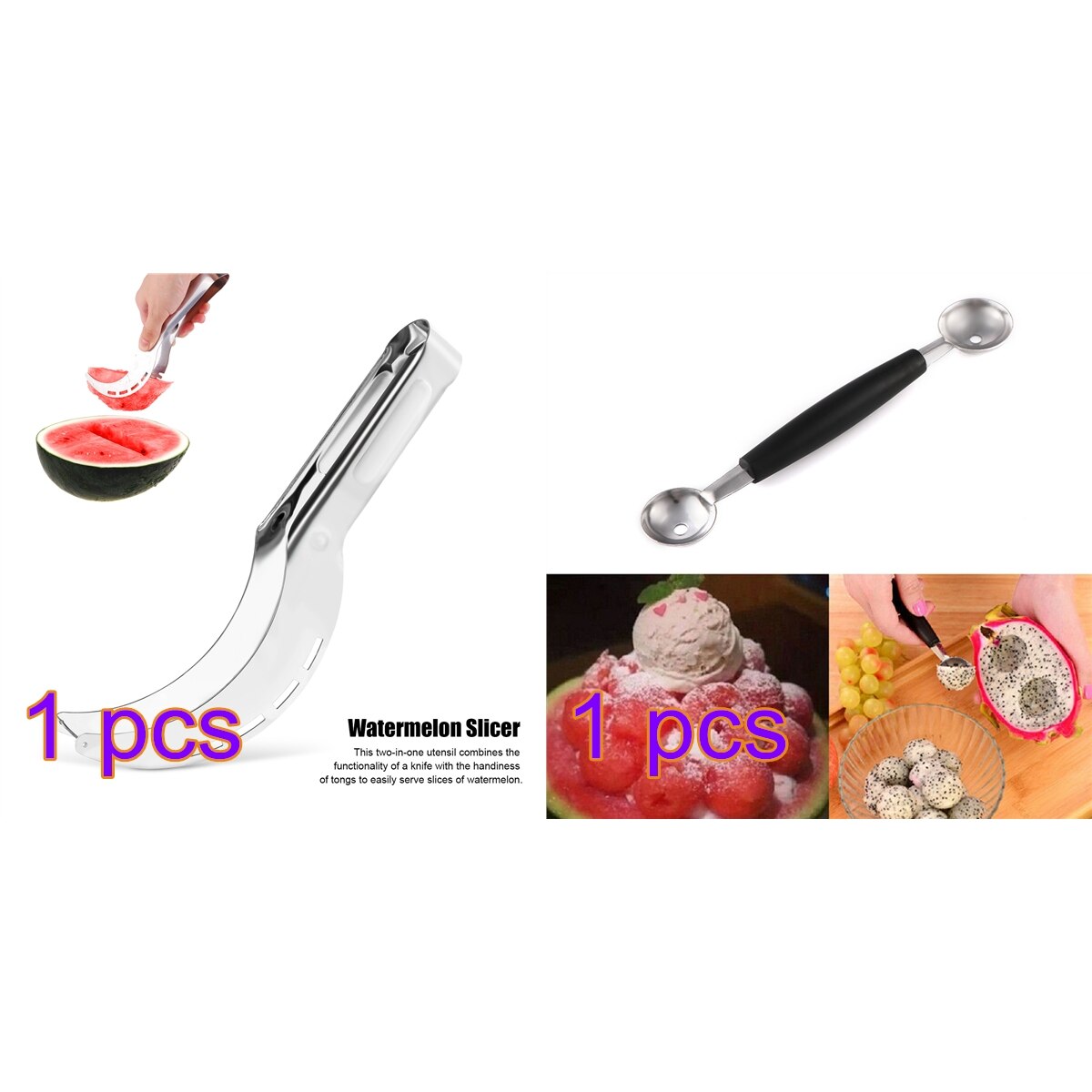 Watermelon Cutter Stainless Steel Cutting Watermelon Artifact Fruit Cutting Artifact Style Cutting Fruit Slice: A set