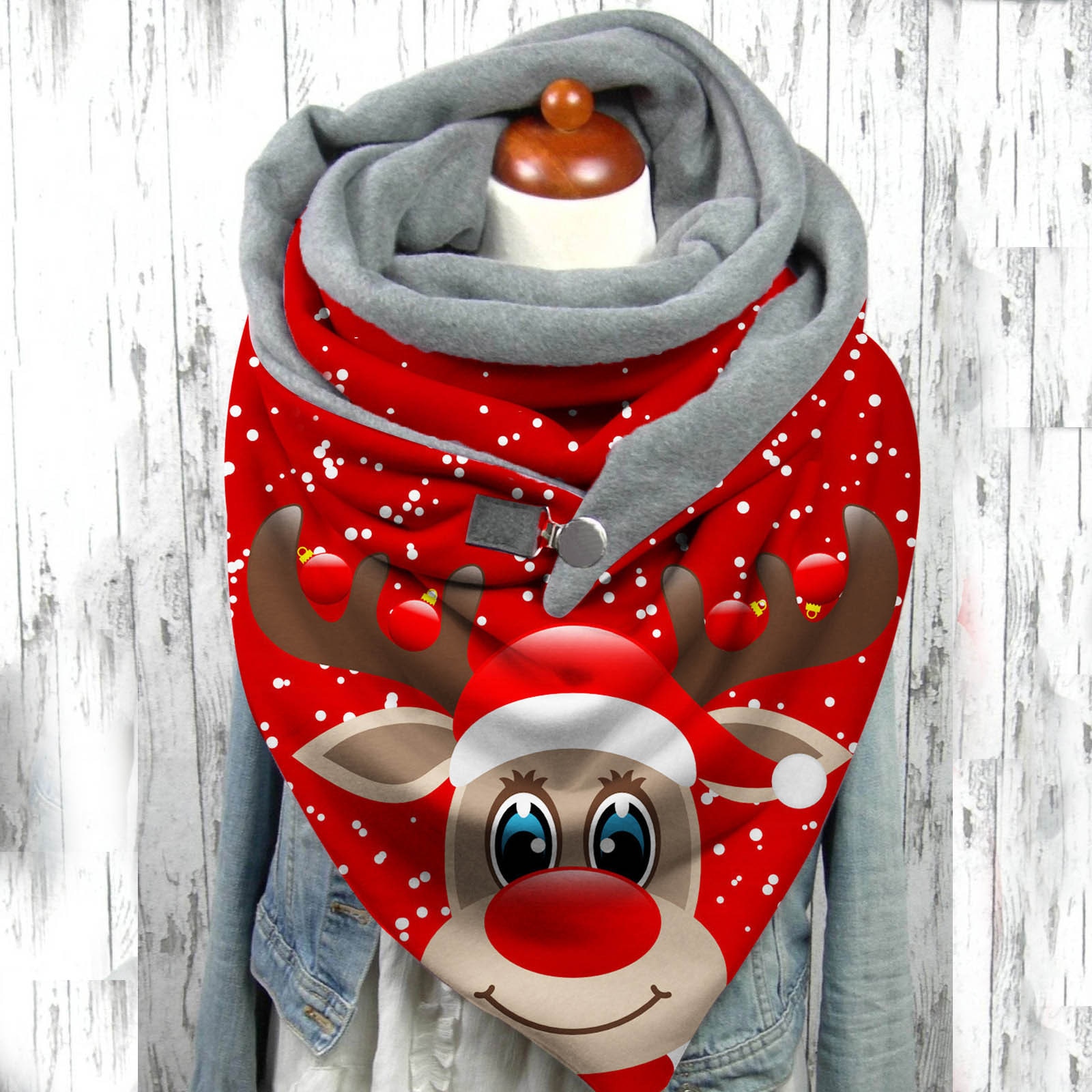 Christmas Deer Print Button Scarves Winter Women Soft Wrap Warm Shawls Winter Windproof Warm Scarf echarpe hiver femme