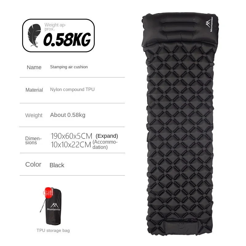 MOUNTAINHIKER Outdoor Stamped Air Cushion Sleeping Pad Camping Inflatable Mattress with Pillow Travel Mat Folding Bed for Hiking: Yellow