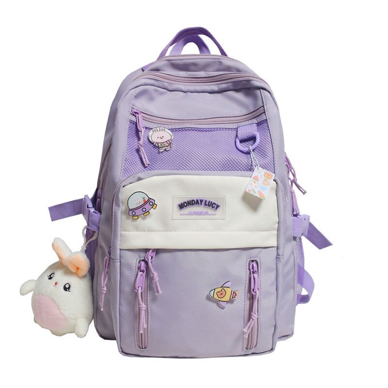 Hocodo Nylon Waterdichte Vrouwen Rugzak College Stijl Pure Kleur Schooltas Voor Tiener Meisjes Leuke Casual Rugzak Boekentas: Purple