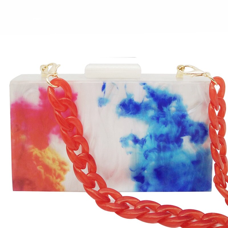 Bolsos de acrílico de mármol de con estampado colorido, bolso de noche para mujer, bolso de mano de día, , graduación, boda, bolsos de mano: Colorful color C