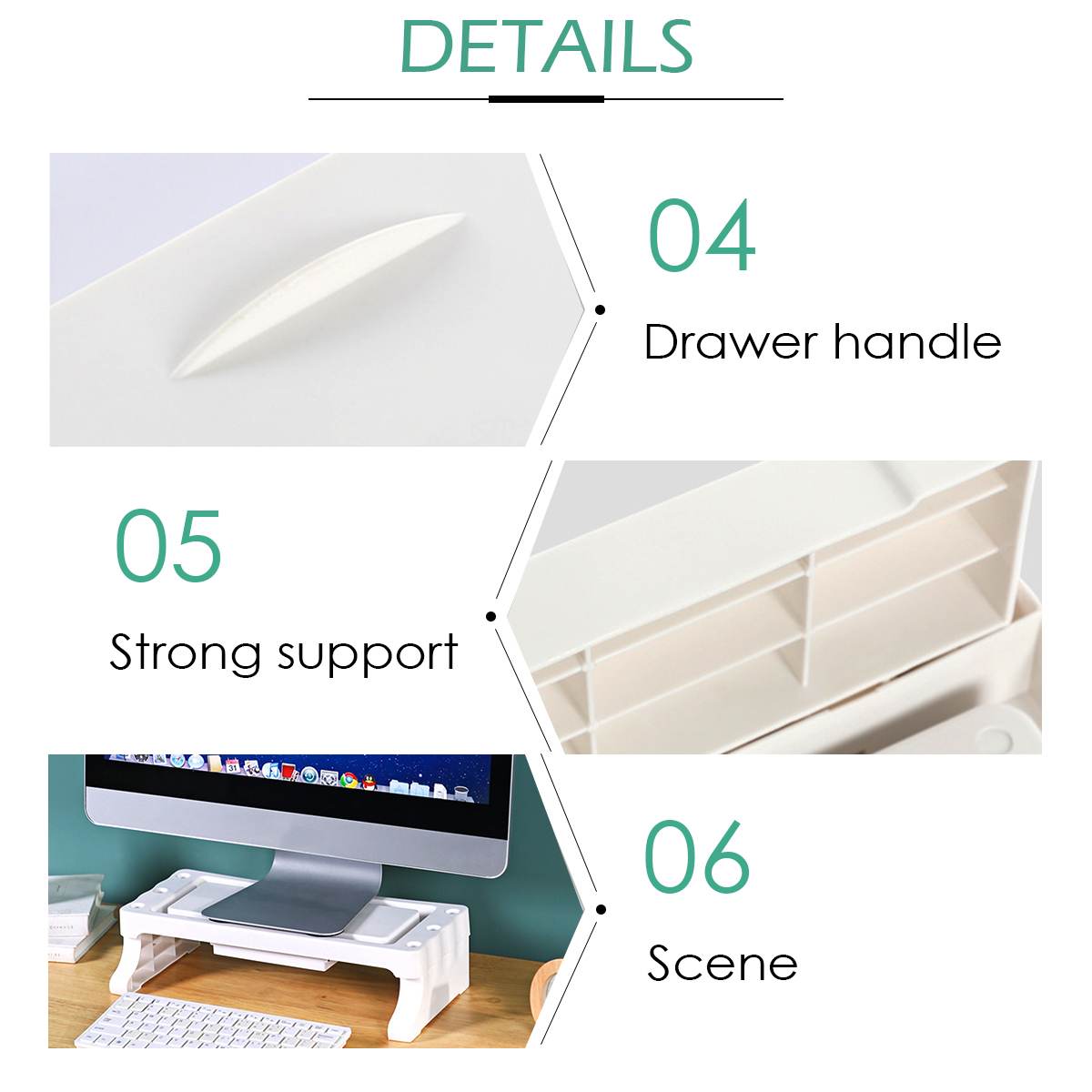 Computer Monitor Heightening Stand PP Material Laptop Keyboard Base with Drawer Makeup Brush/Pen/Stationery Desktop Organizer